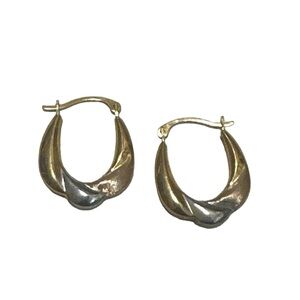 10K Yellow Gold Hollow Hoop Earrings Twist tricolor Design